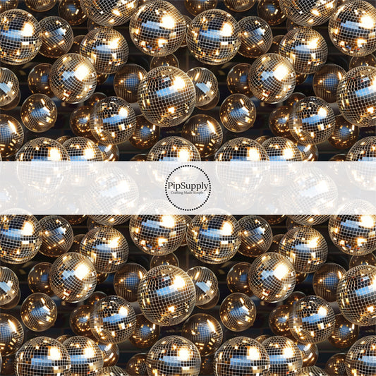 This celebration fabric by the yard features gold mirror disco ball pattern. This festive pattern fabric can be used for all your sewing and crafting needs!