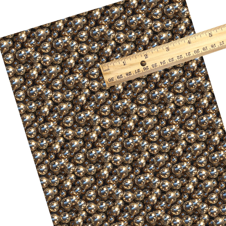 These celebration faux leather sheets contain the following design elements: gold disco ball pattern. Our CPSIA compliant faux leather sheets or rolls can be used for all types of crafting projects.