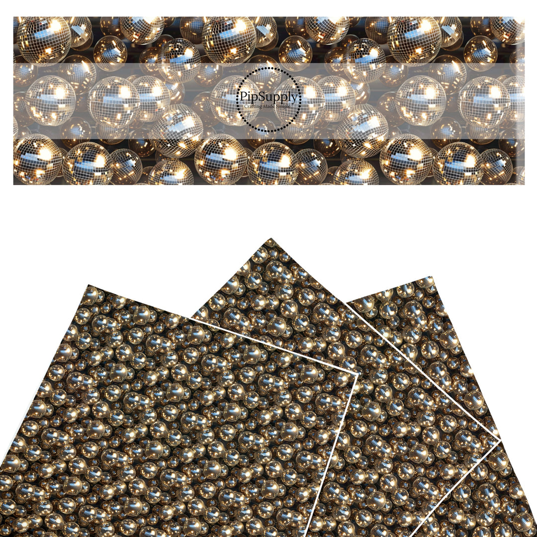 These celebration faux leather sheets contain the following design elements: gold disco ball pattern. Our CPSIA compliant faux leather sheets or rolls can be used for all types of crafting projects.