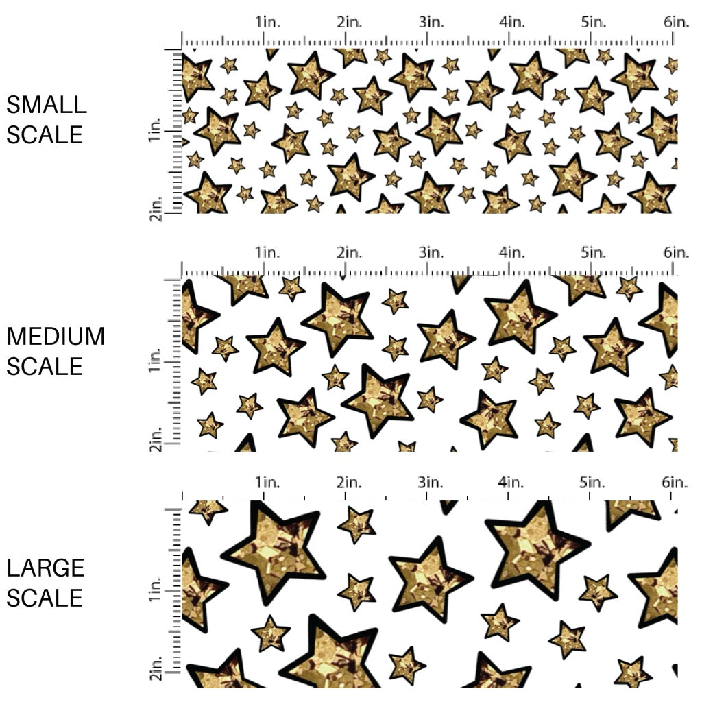 This holiday fabric by the yard features gold foil stars. This festive pattern fabric can be used for all your sewing and crafting needs!