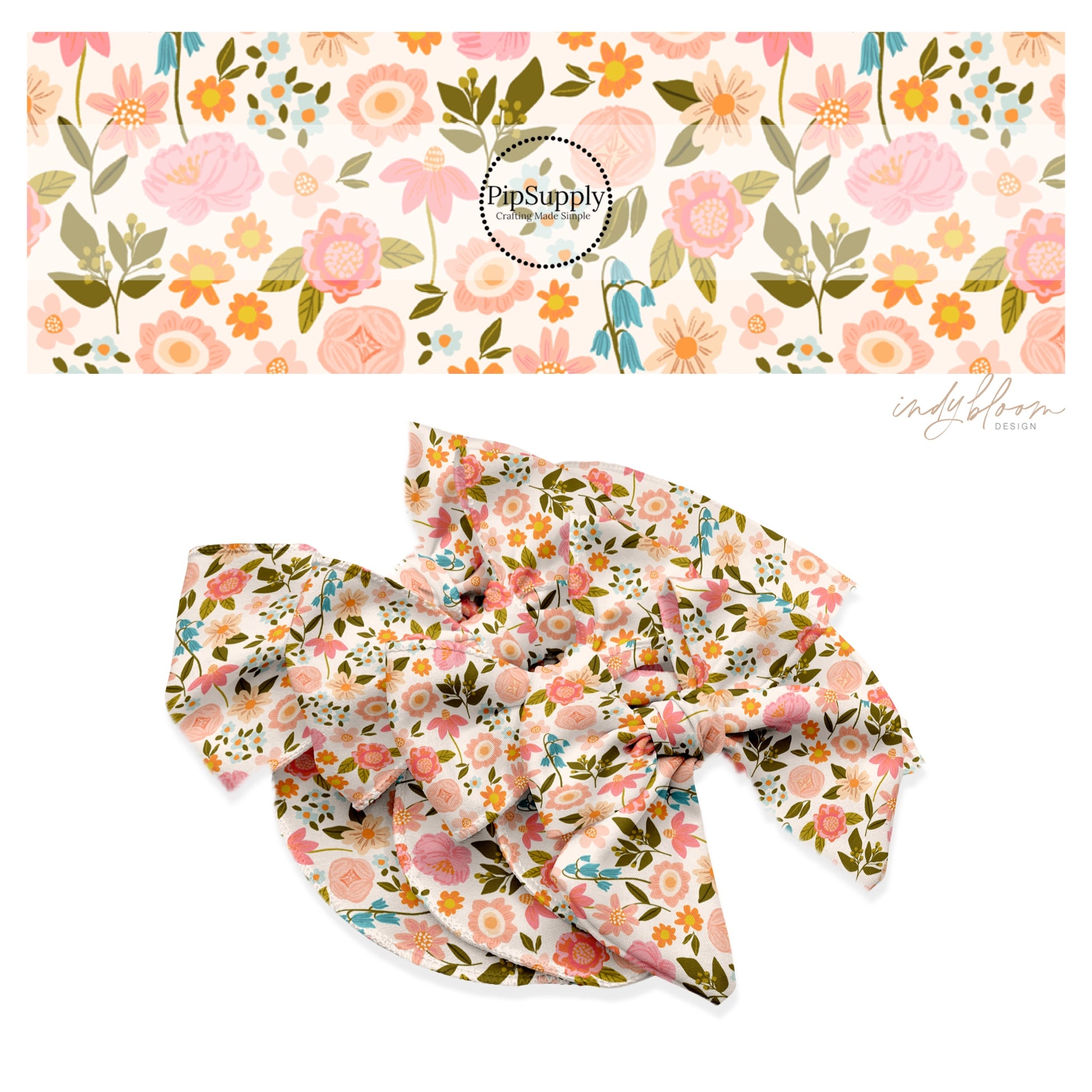 These summer floral themed no sew bow strips can be easily tied and attached to a clip for a finished hair bow. These summer patterned bow strips are great for personal use or to sell. These bow strips feature flowers on cream.