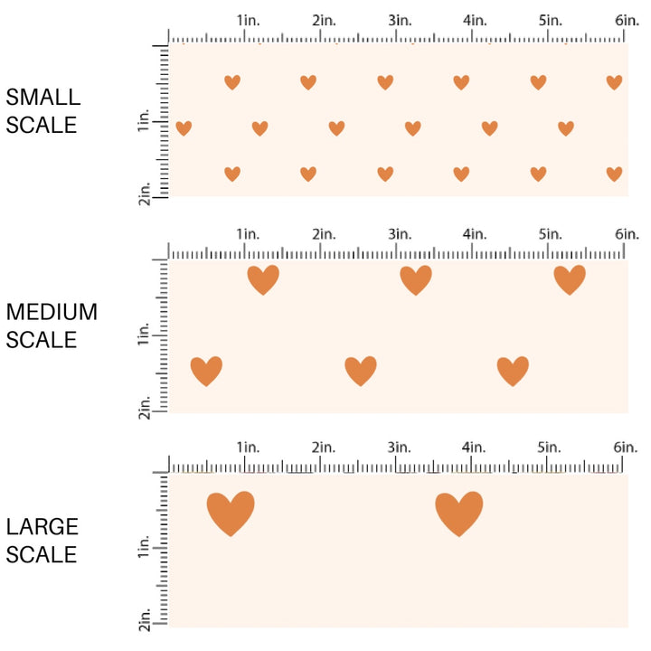 This scale chart of small scale, medium scale, and large scale of this summer fabric by the yard features tiny hearts on cream. This fun summer themed fabric can be used for all your sewing and crafting needs!