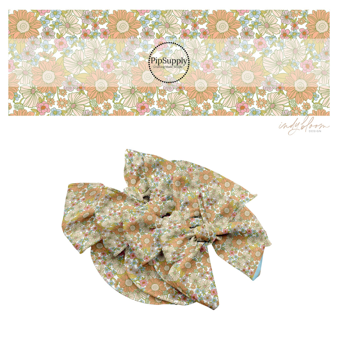 These spring themed no sew bow strips can be easily tied and attached to a clip for a finished hair bow. These bow strips are great for personal use or to sell. These bow strips feature the following design elements: golden and peach floral patterns.