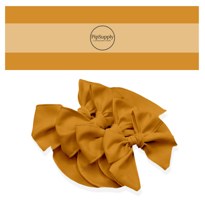 This solid no sew bow strips can be easily tied and attached to a clip for a finished hair bow. These solid golden yellow colored bow strips are great for personal use or to sell.