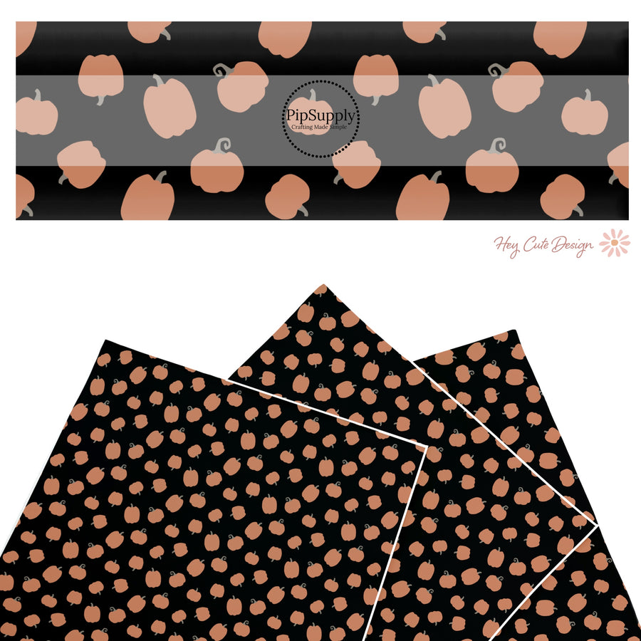 These Halloween themed pattern faux leather sheets contain the following design elements: orange gourds on black. Our CPSIA compliant faux leather sheets or rolls can be used for all types of crafting projects.