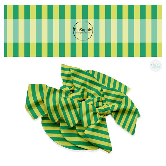 These St. Patrick's Day pattern themed no sew bow strips can be easily tied and attached to a clip for a finished hair bow. These patterned bow strips are great for personal use or to sell. These bow strips features dark green and light green stripes.
