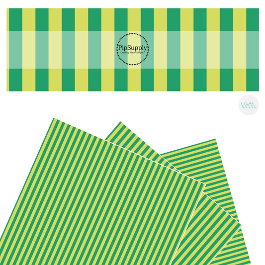 These St. Patrick's Day pattern themed faux leather sheets contain the following design elements: dark green and light green stripes. Our CPSIA compliant faux leather sheets or rolls can be used for all types of crafting projects.