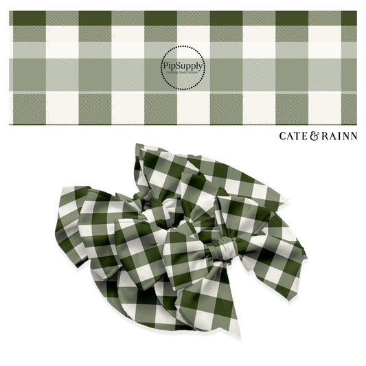 Striped green and white gingham hair bow strips