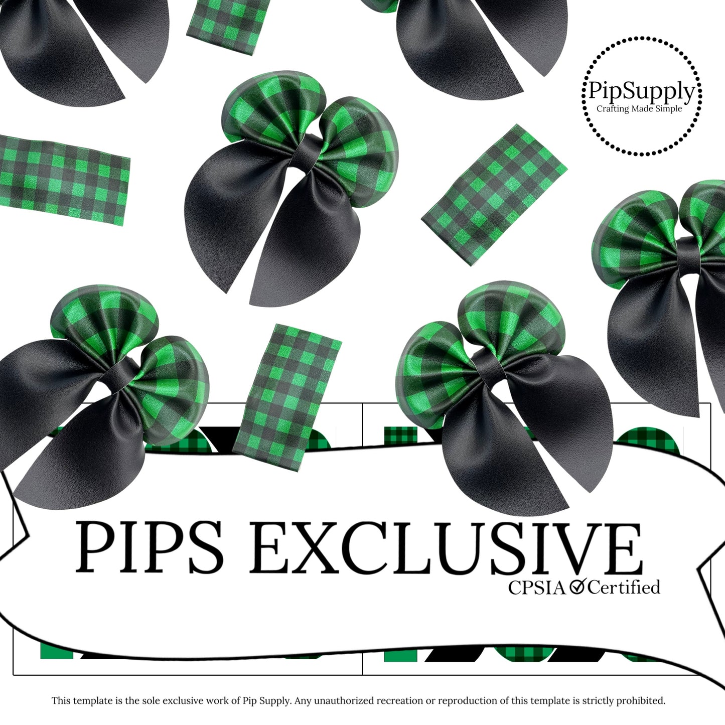 Green buffalo plaid with solid black bubble sailor faux leather hair bows