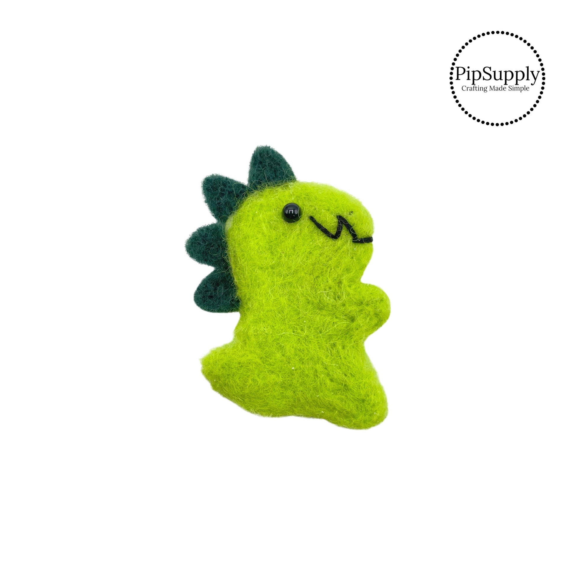 Green dino with eyes and smiles felt embellishment