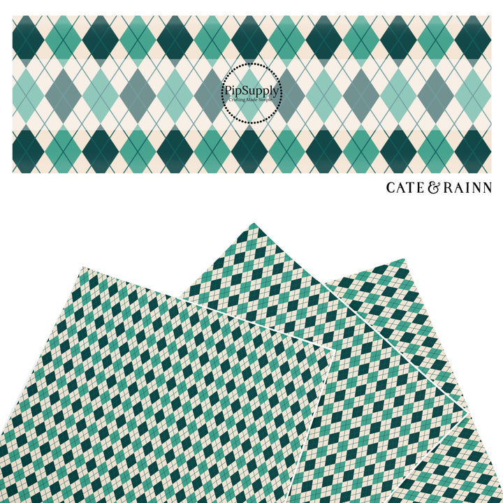 These winter themed pattern fabric by the yard features the following design elements: green argyle pattern on cream. This fun themed fabric can be used for all your sewing and crafting needs!