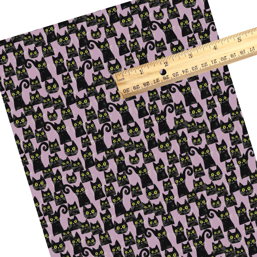 These Halloween themed pattern faux leather sheets contain the following design elements: green eyed cats on purple. Our CPSIA compliant faux leather sheets or rolls can be used for all types of crafting projects.