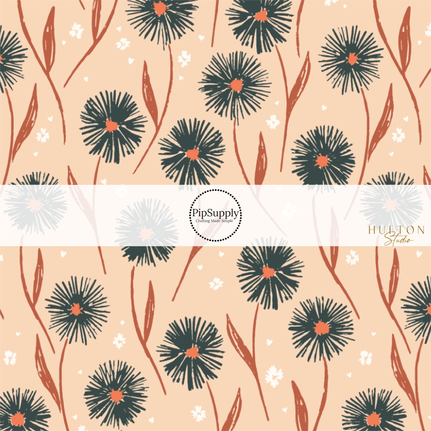 These fall floral themed fabric by the yard features small white flowers with large dark green daisies with brown stems. This fun daisy themed fabric can be used for all your sewing and crafting needs! 