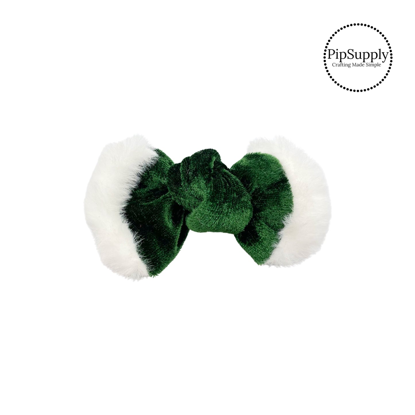 white fur on green knotted hair bow