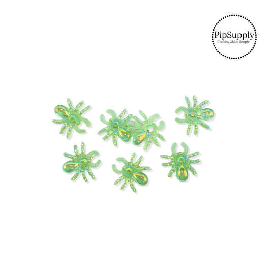 Green Mini Spider Flat Back Embellishment - 5 Pack