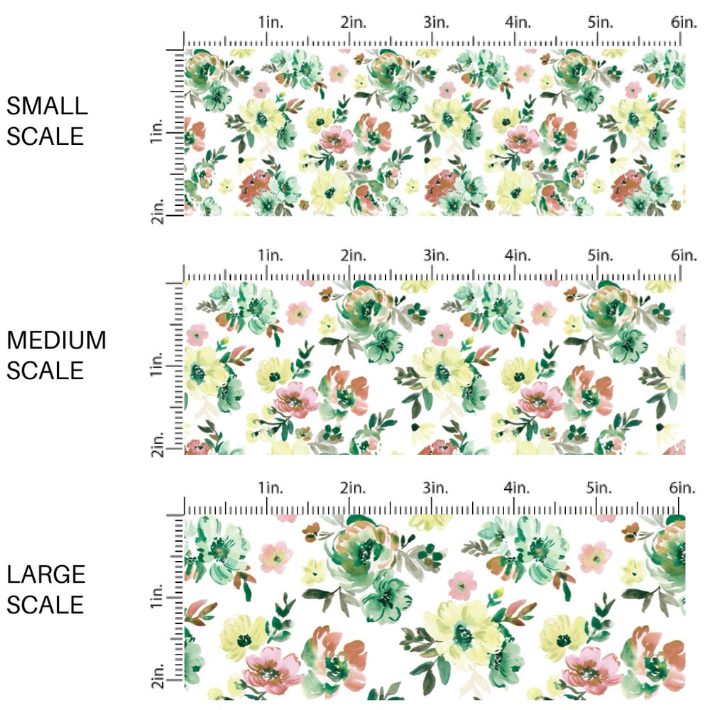 These spring fabric by the yard features green floral patterns on cream. This fun pattern fabric can be used for all your sewing and crafting needs!