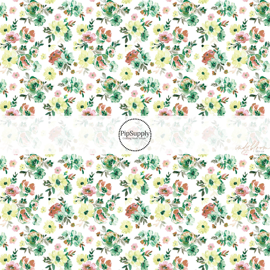 These spring fabric by the yard features green floral patterns on cream. This fun pattern fabric can be used for all your sewing and crafting needs!