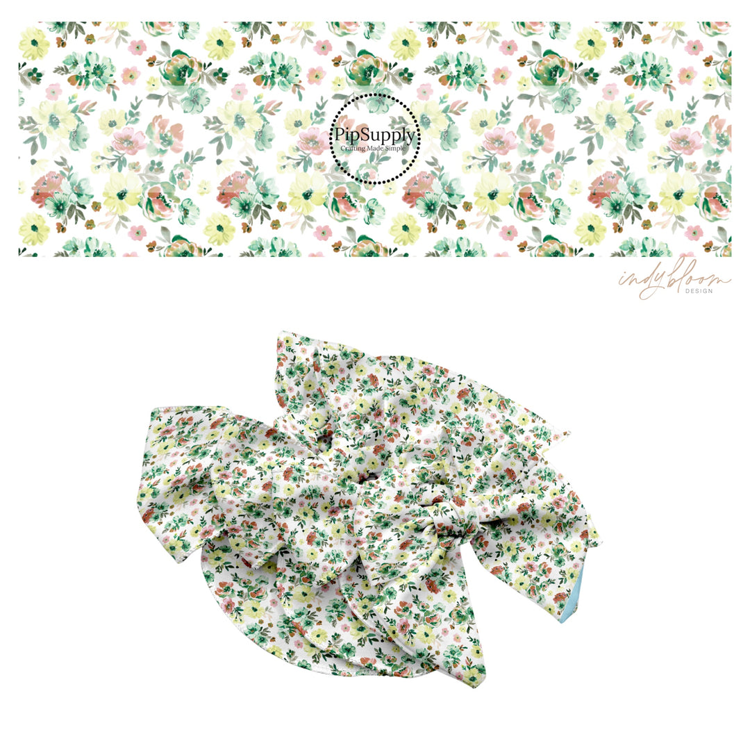 These spring themed no sew bow strips can be easily tied and attached to a clip for a finished hair bow. These bow strips are great for personal use or to sell. These bow strips feature the following design elements: green floral patterns on cream.