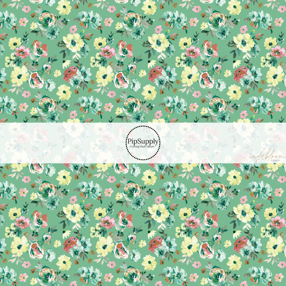 These spring themed no sew bow strips can be easily tied and attached to a clip for a finished hair bow. These bow strips are great for personal use or to sell. These bow strips feature the following design elements: green floral patterns on green.