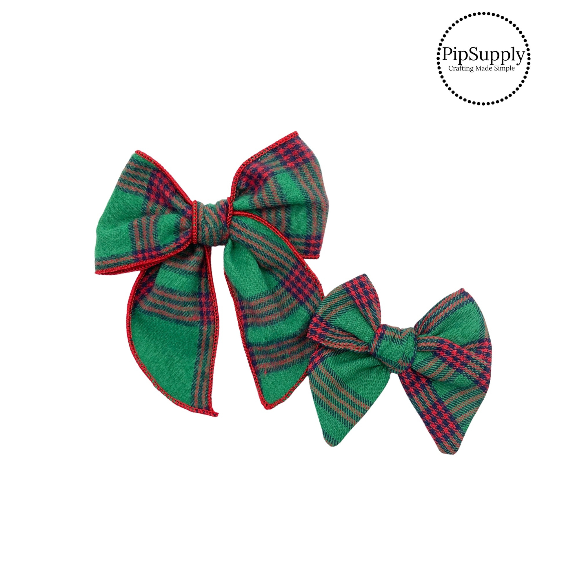 Green and red flannel plaid hair bow strips