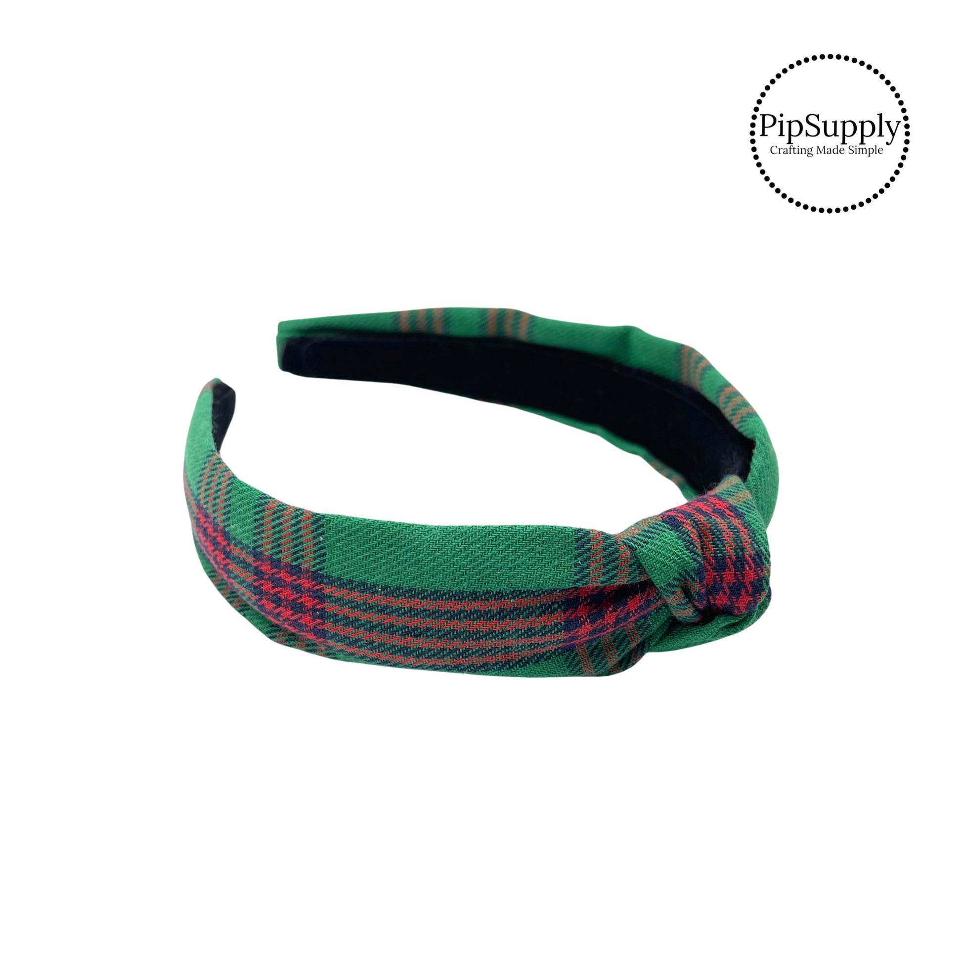 Green and red flannel plaid knotted headband
