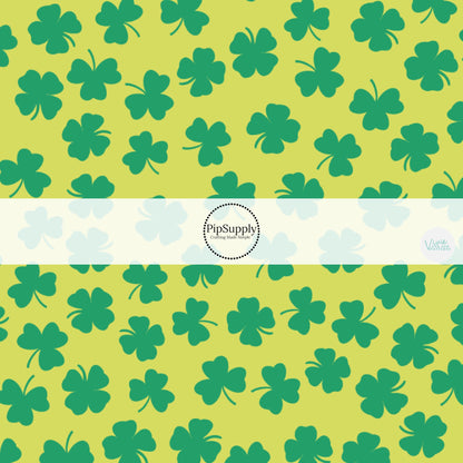 These St. Patrick's Day pattern themed no sew bow strips can be easily tied and attached to a clip for a finished hair bow. These patterned bow strips are great for personal use or to sell. These bow strips features green shamrocks on lime green. 