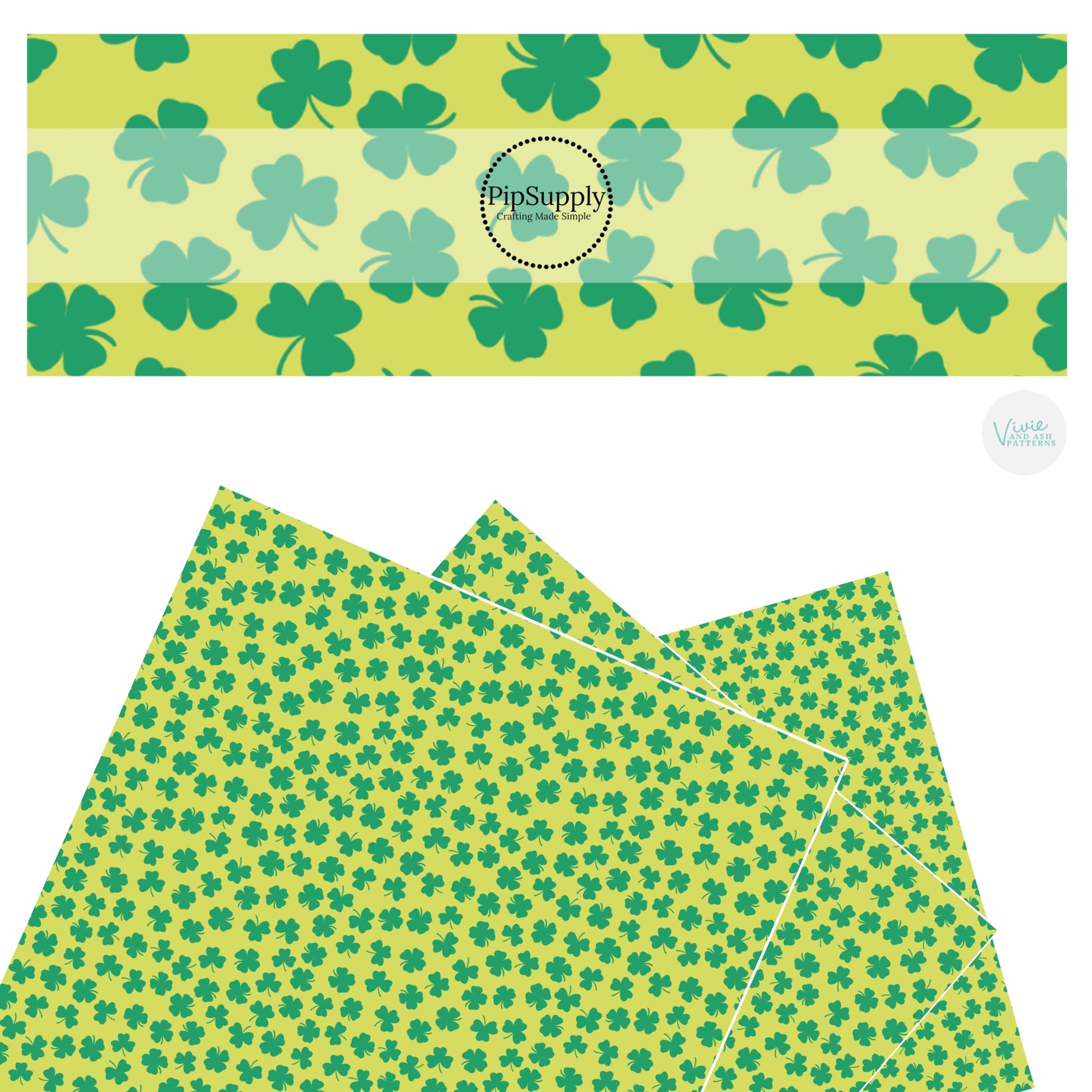 These St. Patrick's Day pattern themed faux leather sheets contain the following design elements: green shamrocks on lime green. Our CPSIA compliant faux leather sheets or rolls can be used for all types of crafting projects.