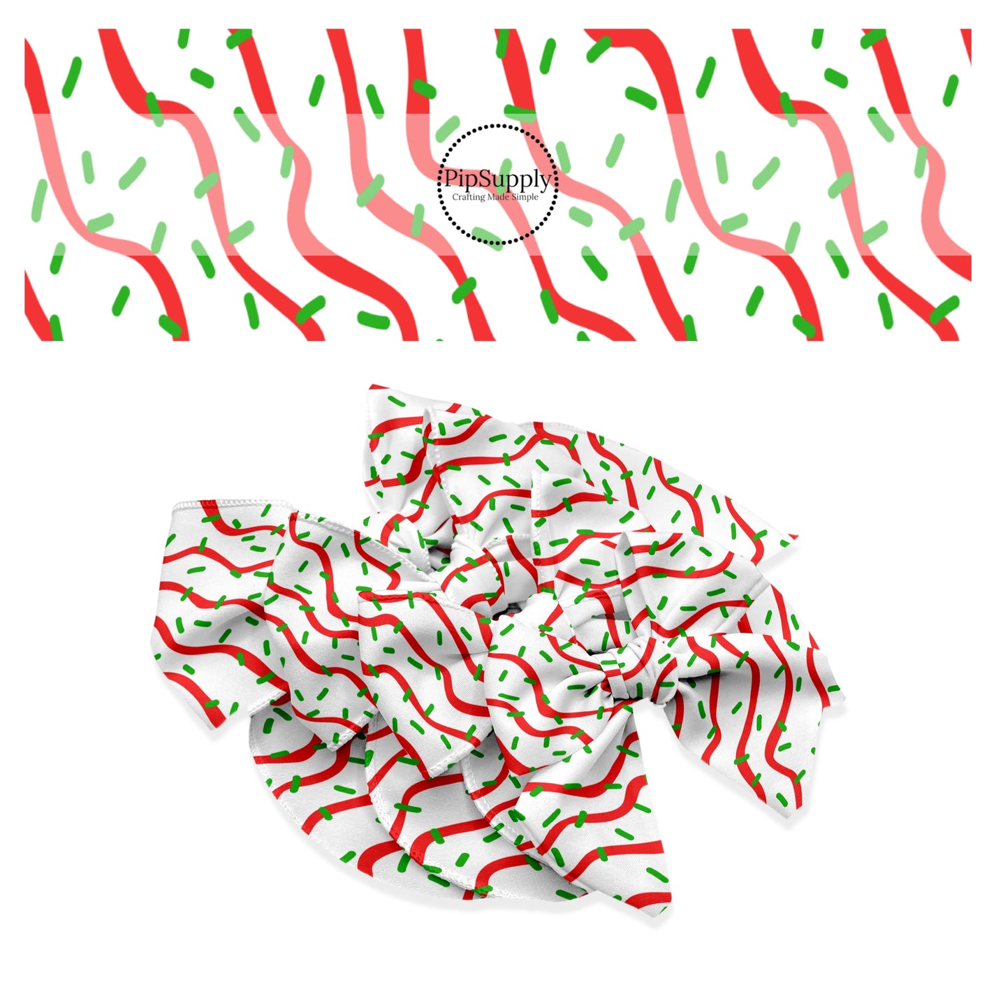 Sprinkles on White Cake Hair Bow Strips Tree Cake Christmas Hair