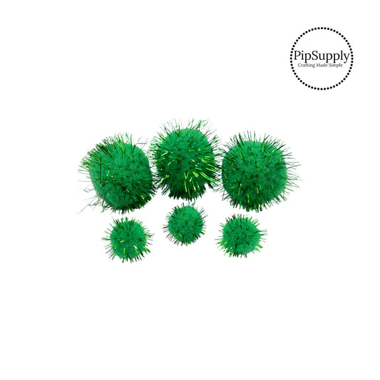 Big and little green tinsel pom pom ball