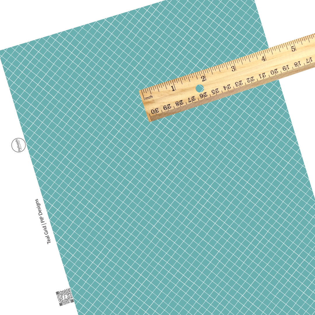 white Grids on teal faux leather sheet