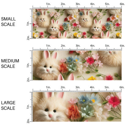 Spring Faux Embroidered Fluffy White Bunnies and Florals Fabric by the Yard scaled image guide.