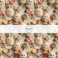 Spring Faux Embroidered Fluffy White Bunnies and Florals Fabric by the Yard.