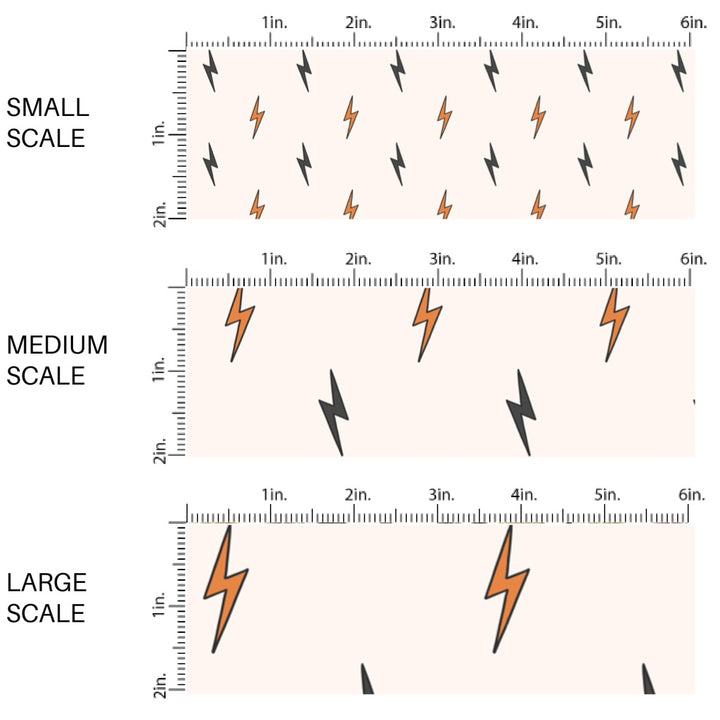 These Halloween themed pattern fabric by the yard features the following design elements: lighting bolts on cream. This fun spooky themed fabric can be used for all your sewing and crafting needs!