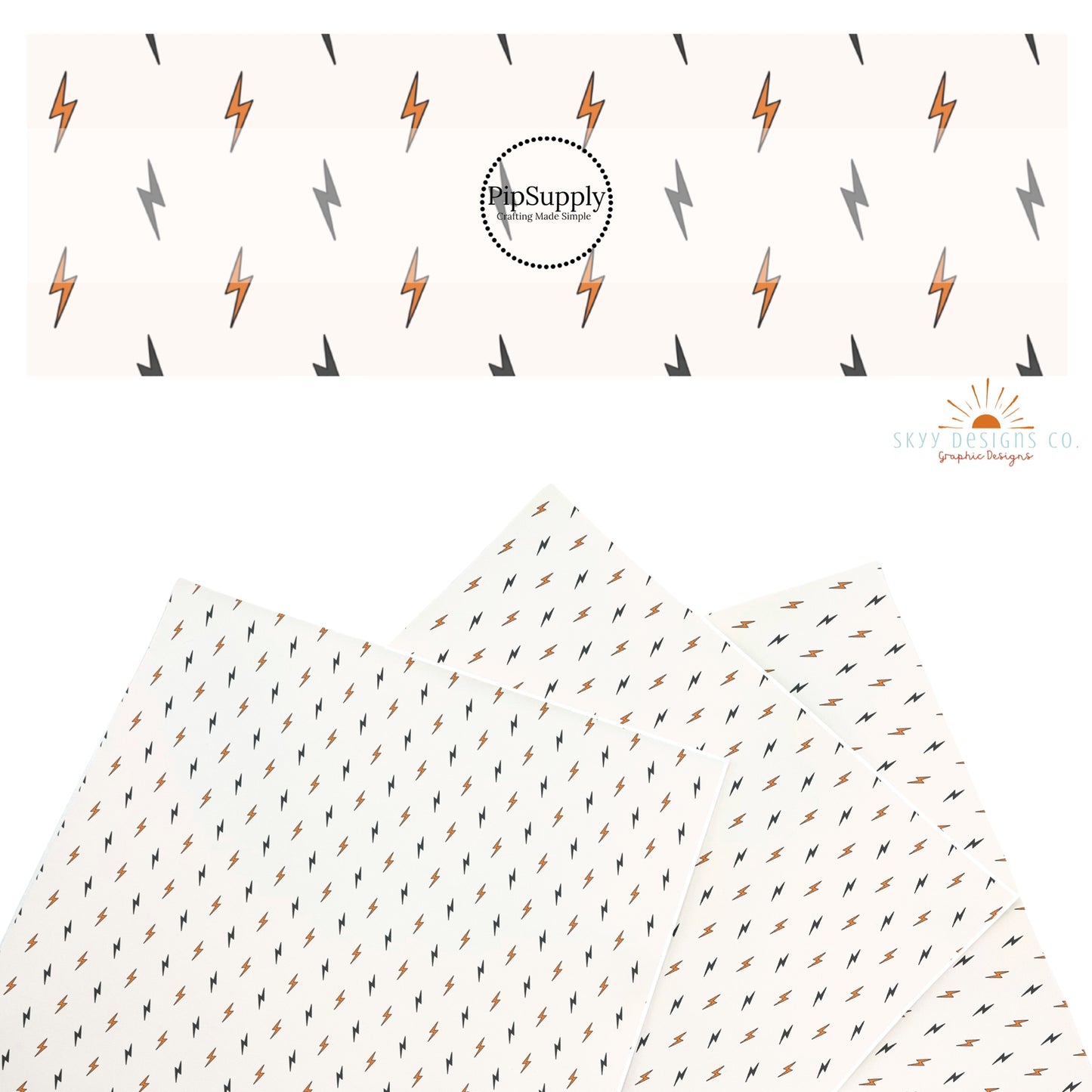 These Halloween themed pattern faux leather sheets contain the following design elements: lighting bolts on cream. Our CPSIA compliant faux leather sheets or rolls can be used for all types of crafting projects.