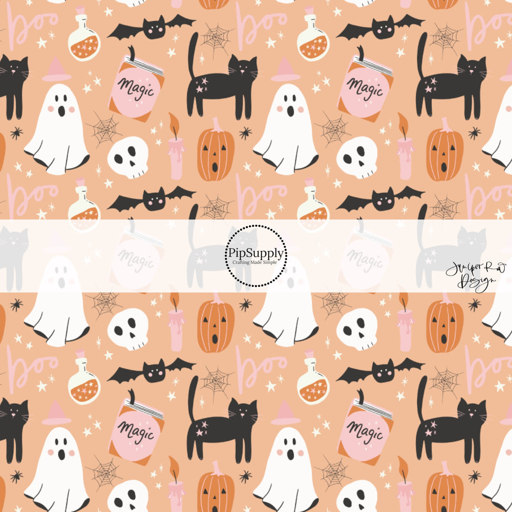 Magic halloween friends on orange hair bow strips