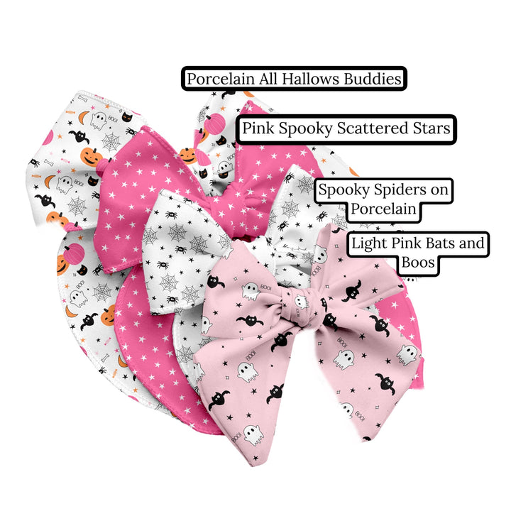 Pink Spooky Scattered Stars Hair Bow Strips