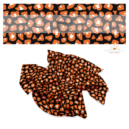 Orange and white leopard on black hair bow strips
