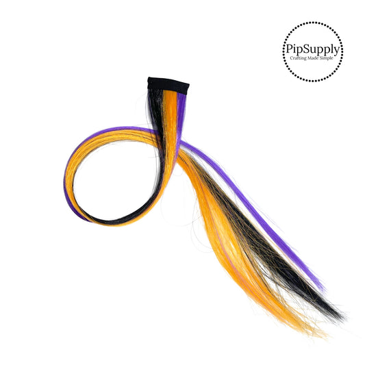 Purple orange and black hair clip extension