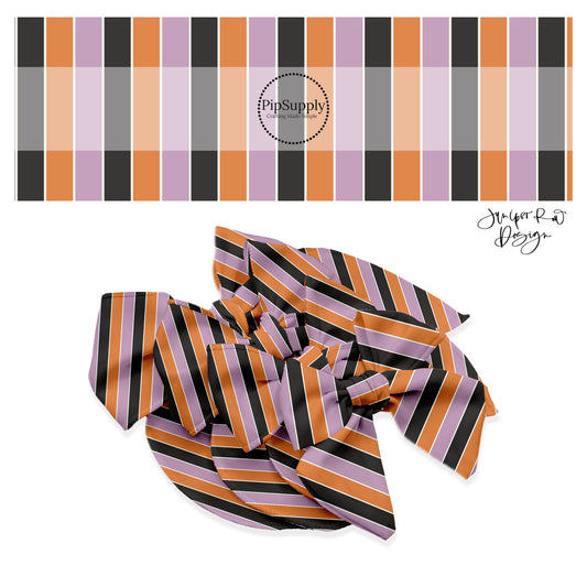 Orange, black, and purple thick stripes hair bow strips
