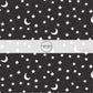 These Halloween themed pattern fabric by the yard features the following design elements: stars and moons on black. This fun spooky themed fabric can be used for all your sewing and crafting needs!