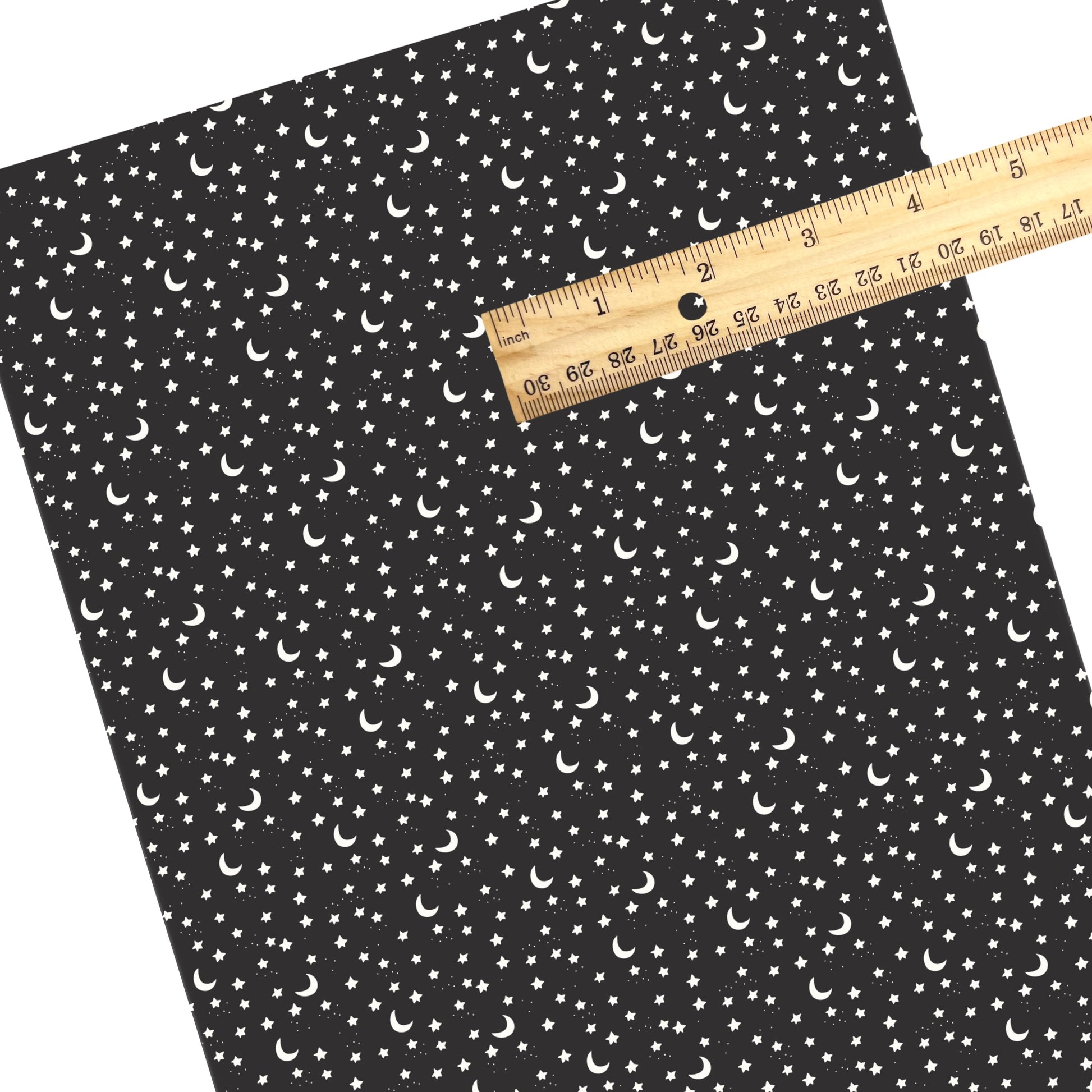 These Halloween themed pattern faux leather sheets contain the following design elements: stars and moons on black. Our CPSIA compliant faux leather sheets or rolls can be used for all types of crafting projects.