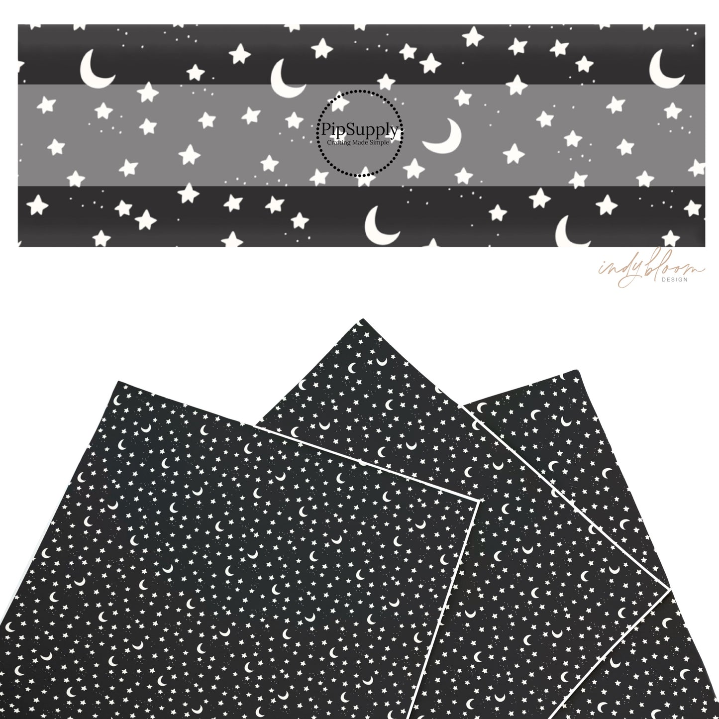 These Halloween themed pattern faux leather sheets contain the following design elements: stars and moons on black. Our CPSIA compliant faux leather sheets or rolls can be used for all types of crafting projects.