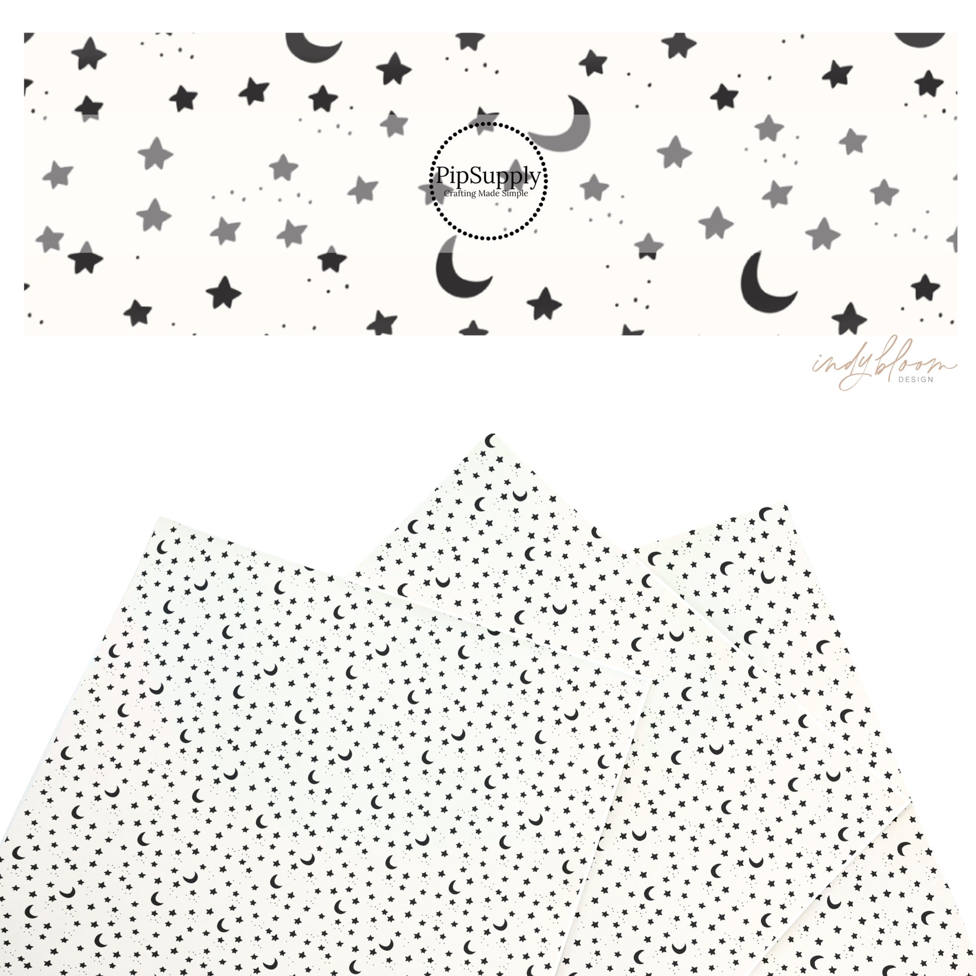 These Halloween themed pattern faux leather sheets contain the following design elements: stars and moons on cream. Our CPSIA compliant faux leather sheets or rolls can be used for all types of crafting projects.