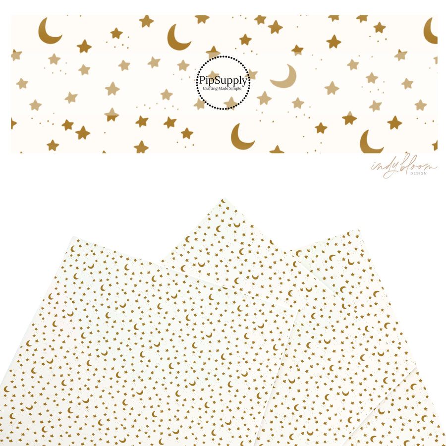 These Halloween themed pattern faux leather sheets contain the following design elements: stars and moons on cream. Our CPSIA compliant faux leather sheets or rolls can be used for all types of crafting projects.