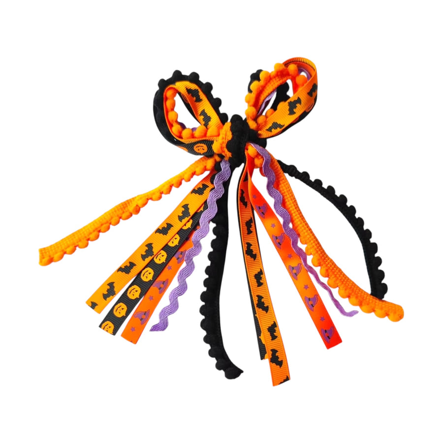 These Halloween colored messy ribbon tied bows are ready to package and resell to your customers no sewing or measuring necessary! These hair bows come with a clip already attached.