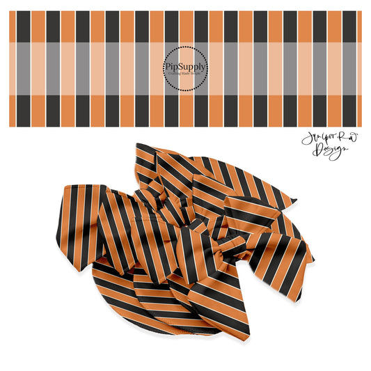Thick black and orange stripes hair bow strips
