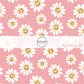 This summer fabric by the yard features smiley faces on daises on pink. This fun summer themed fabric can be used for all your sewing and crafting needs!