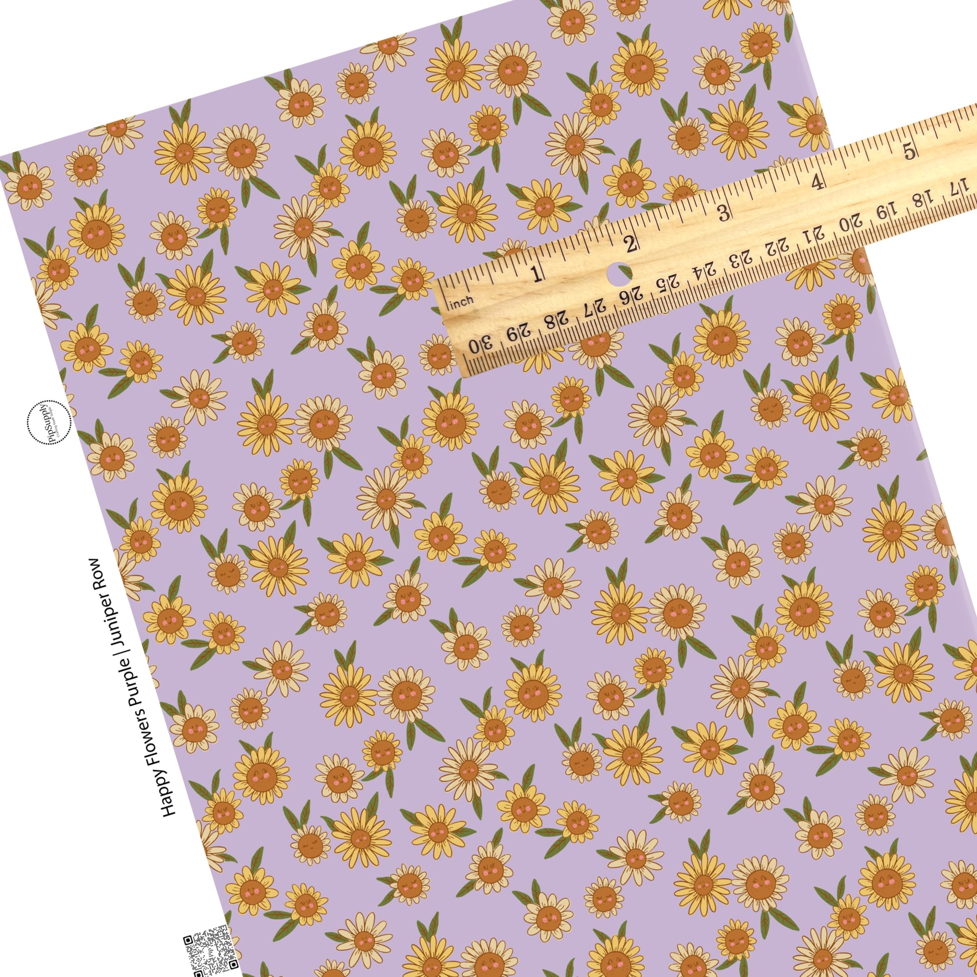 These spring flowers faux leather sheets contain the following design elements: smiley flowers on purple. Our CPSIA compliant faux leather sheets or rolls can be used for all types of crafting projects. 