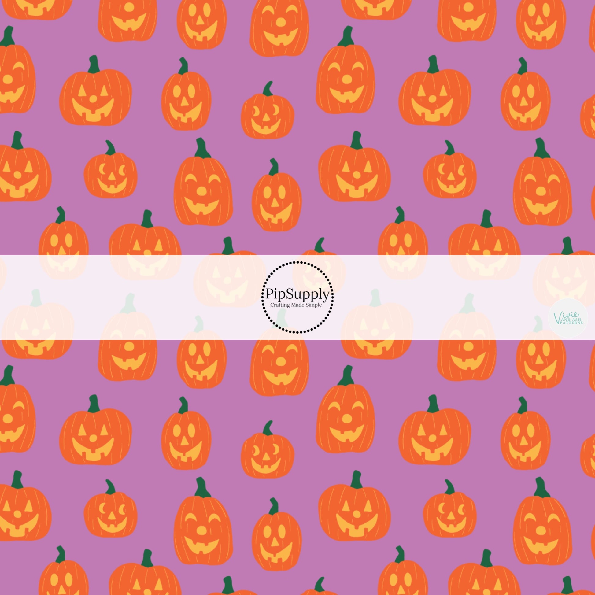 These Halloween themed pattern fabric by the yard features the following design elements: orange carved pumpkins. This fun spooky themed fabric can be used for all your sewing and crafting needs!