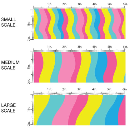 This scale chart of small scale, medium scale, and large scale of these school themed fabric by the yard features bright colorful waves. This fun themed fabric can be used for all your sewing and crafting needs!